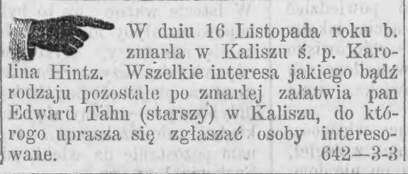 Zdj. „Kaliszanin” 1891, nr 102 (29 grudnia 1891), s. 4.