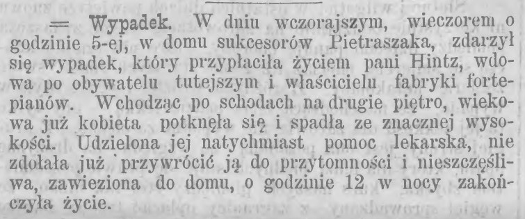Zdj. Informacja o śmierci Karoliny Hintz. „Kaliszanin” nr 91, 5/17 listopada 1891.